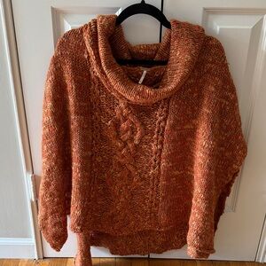 Free People Orange Cowl Neck Poncho